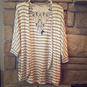 Women’s White & Navy striped cardigan large